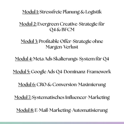 ECOM HOUSE Q4 8-Figure Sections + Checklist